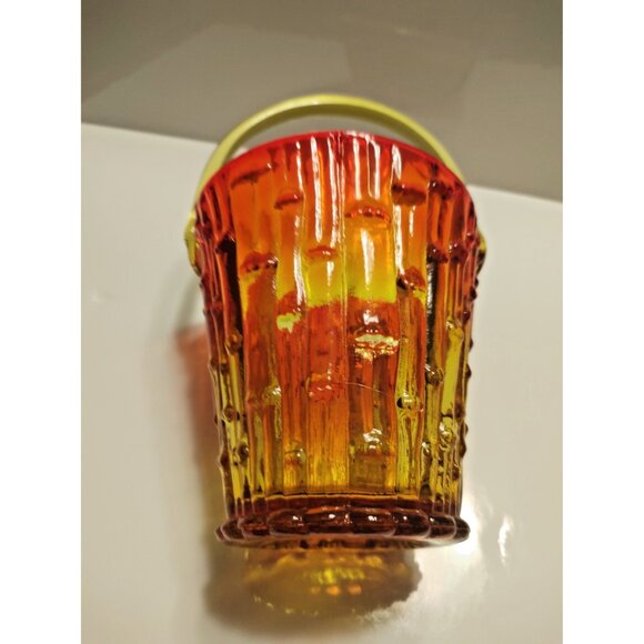 Vintage Italian Amberina Ruffled Edge Glass Basket with handle | MCM Home Decor - Picture 7 of 8
